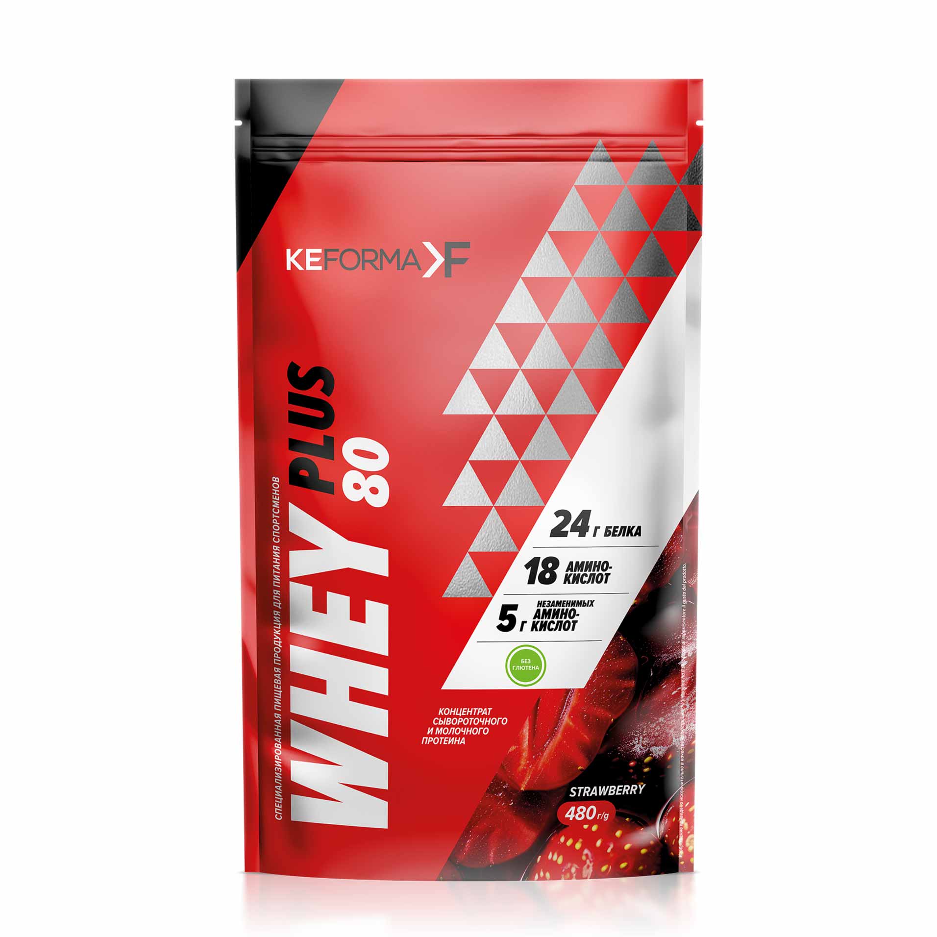 Протеиновый коктейль WHEY PLUS 80 «Клубника», 480 г - Keforma 1