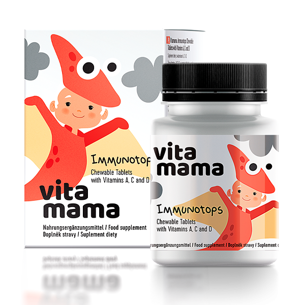 Food supplement Vitamama. Immunotops Chewable Tablets with Vitamins A, C and D, 90 tablets