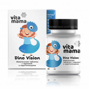 Dino Vision, жевательные таблетки с черникой Vitamama, 90 шт в